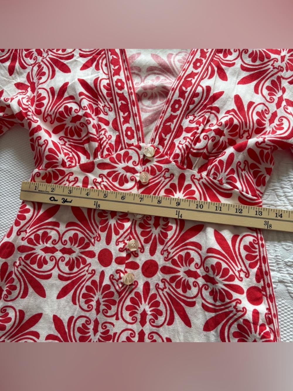 Farm Rio Carmina Linen Blend Button Front Jumpsuit red white size S - Picture 7 of 16